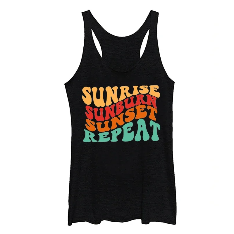 Sunrise Sunset Tops Canotta estiva da donna Beach Abbigliamento donna Rosa Vacanza Canotte bianche Sexy L