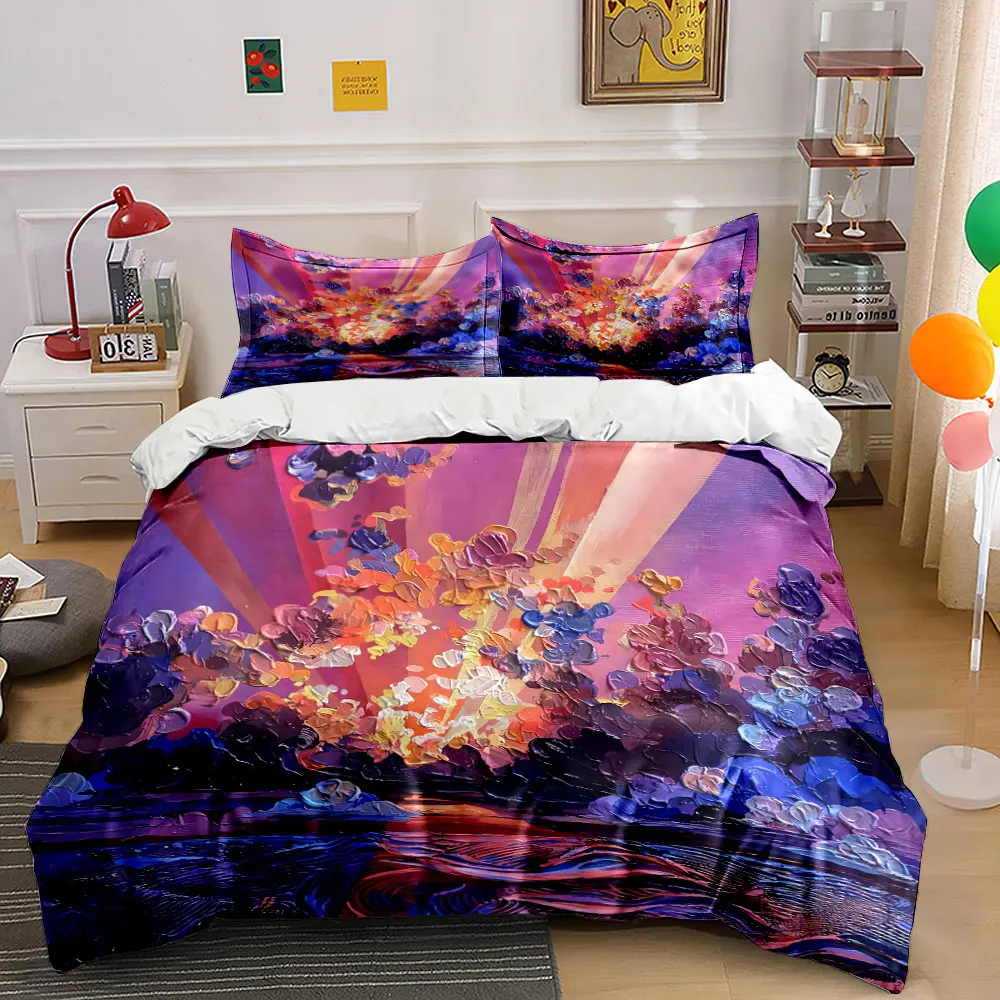 Colorful Sunset Art Decoration Set Bedding Set with 1 Duvet Cover 2 Pillowcases Single Double King Queen, Gift