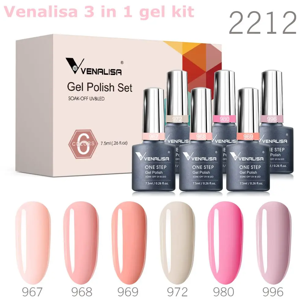 6pcs Venalisa Gel Nail Polish One Step 3 in 1 Color Varnish Rubber Base Jelly Pink Natural Color Series Nude Collection Gel