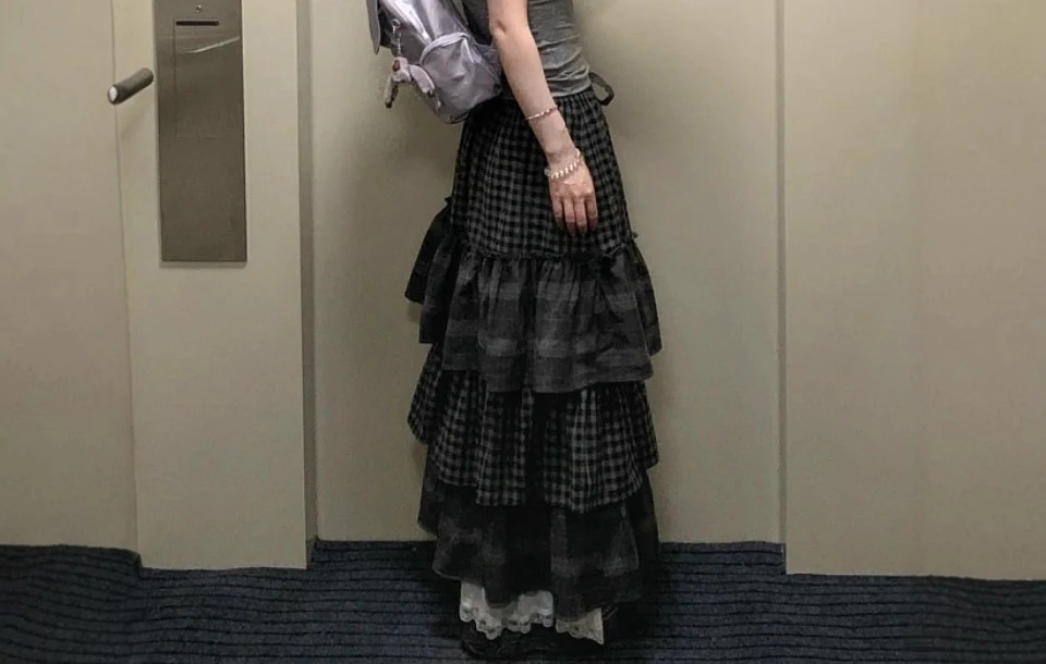 2026 Heavy-Duty Patchwork Cake Grid Midi Skirt Women's Retro Puff Design Autumn/Winter Long Dress