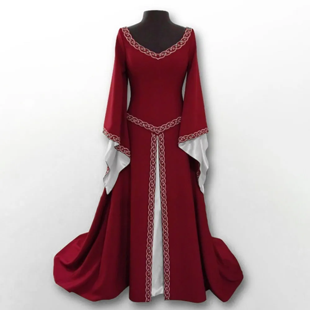 Vestido de princesa medieval para mulheres, trajes cosplay longos, vestidos retrô tradicionais, festa europeia, meio moderno