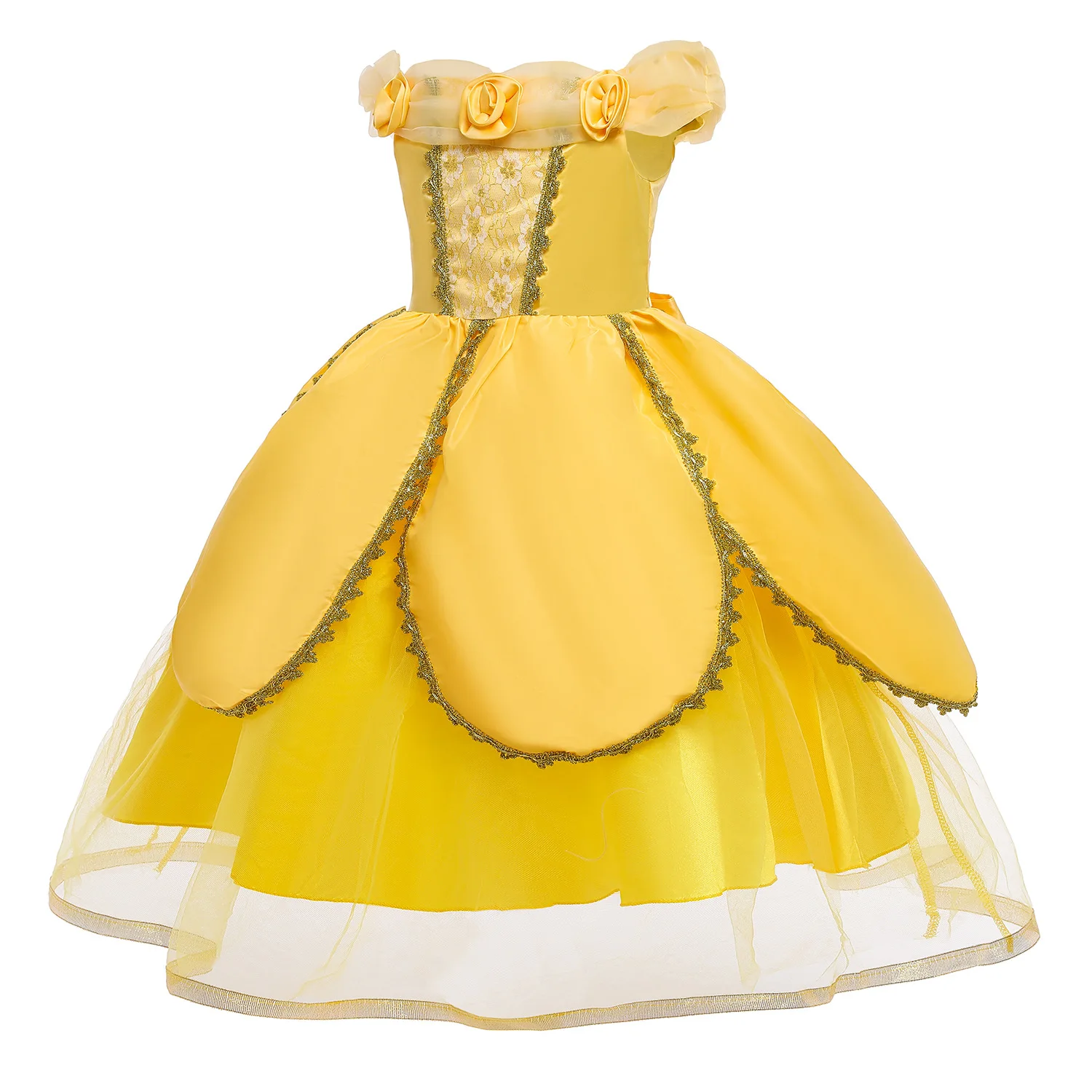 Beauty Belle Dress Girls Carnival Princess Dress Up Costume Purim Party Fantasy Outfits Yellow Luxury Fluffy Gown