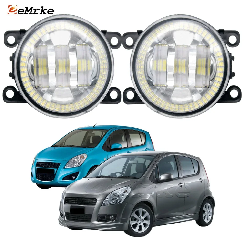 2X LED Car Fog Lights Assembly for Suzuki Splash EX XB Ritz Changhe Spla 2009-2022 LED Angel Eyes Halo DRL Daytime Running Lamp