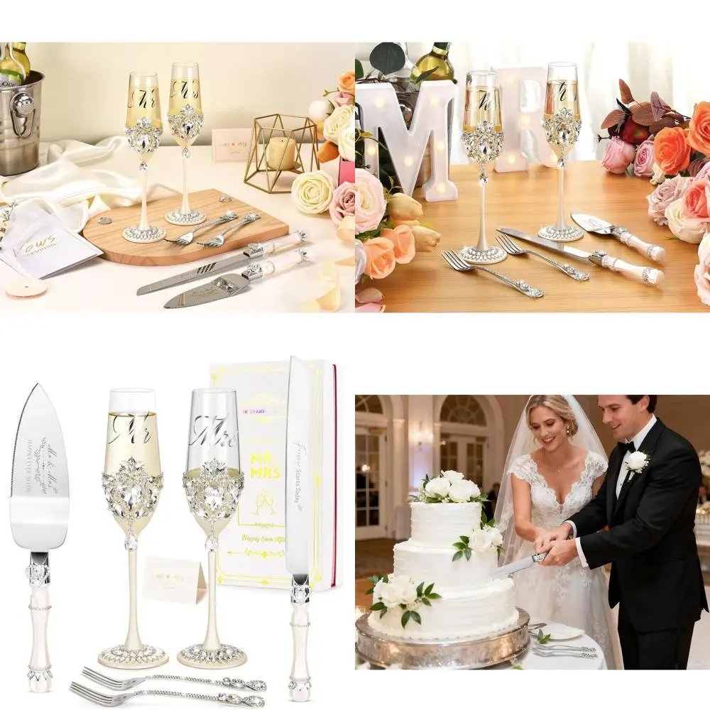 

Elegant Handcrafted Crystal Champagne Flutes with Silver Petal Accents and Pendant, Ideal for Wedding or Engagement Gifts