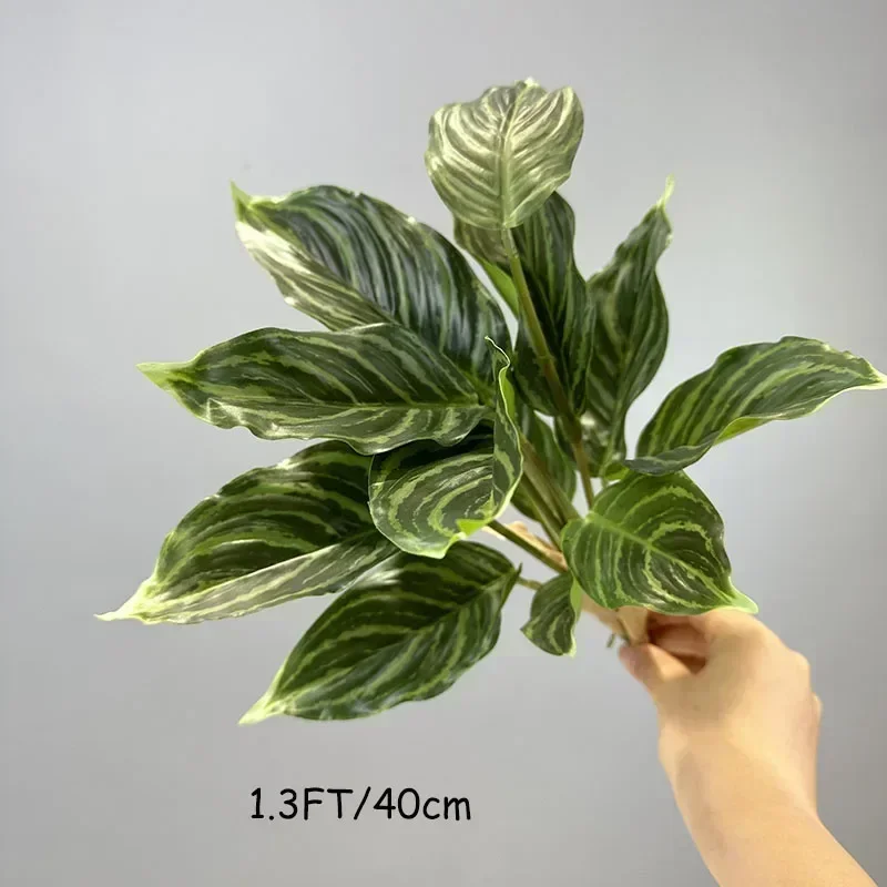 15 Zoll große künstliche Pflanze, tropischer Monstera-Palmenzweig, künstliches Schildkrötenblatt, künstliche Plastikpalme für Haus, Garten, Bürodekoration – Detail 12
