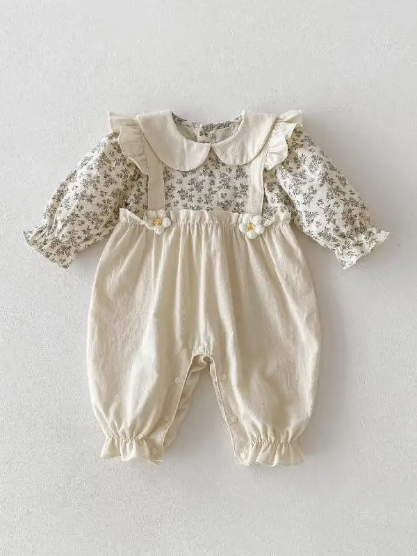 

Spring Collection Korean Sle Baby Clothes Pure Cotton Floral Print Two-Piece Suit Baby Rer Outfit for 00 Days Celebration