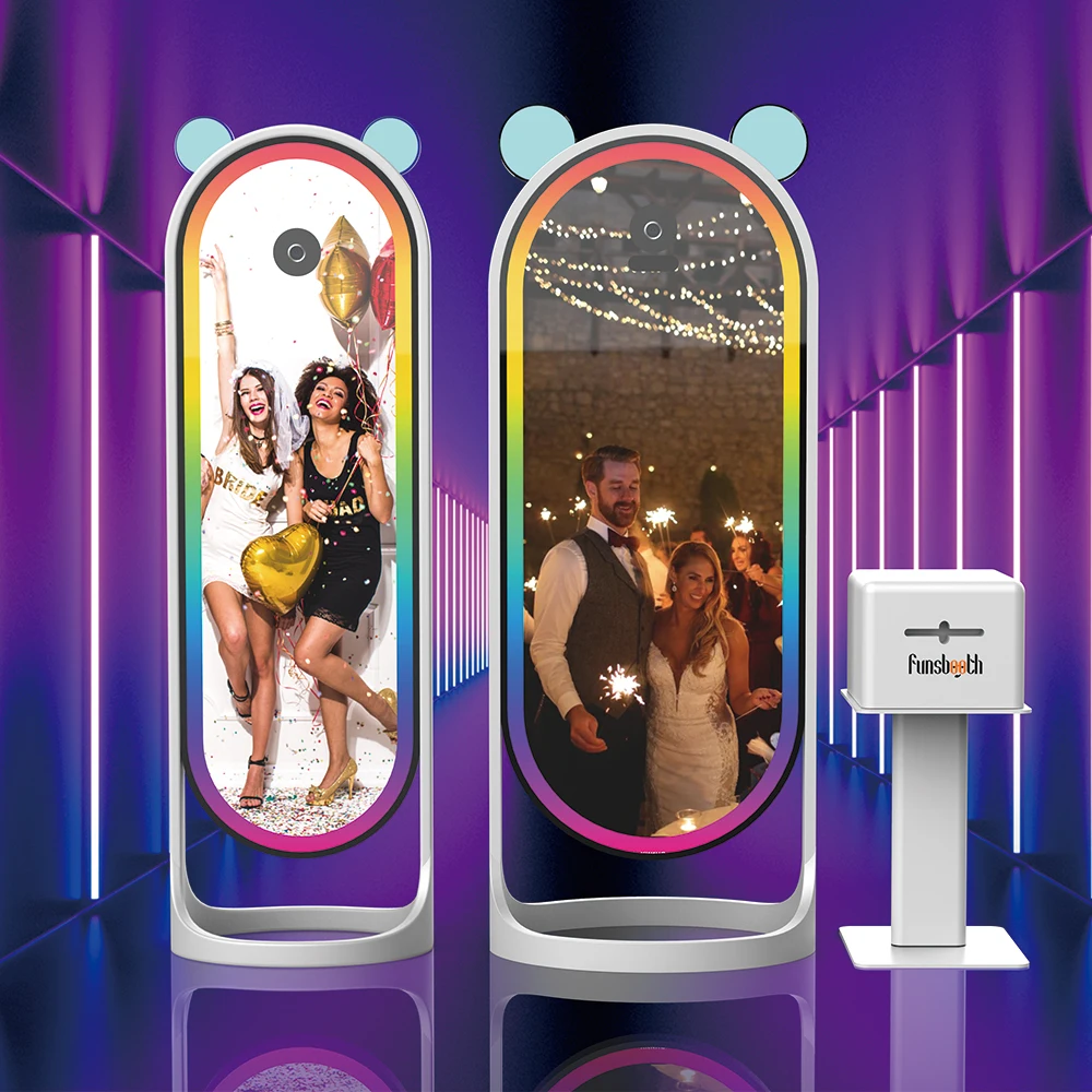 Machine de logiciel de cabine Photo de miroir de Selfie de mariage cabine Photo de miroir magique tactile interactif avec caméra et imprimante intégrées