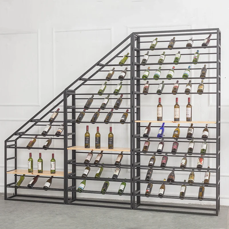 Custom Iron Landing Staircase Wine Rack Bar Shelf Living Room Red Wine Rack Decoration Modern Simple Display Rack Customization