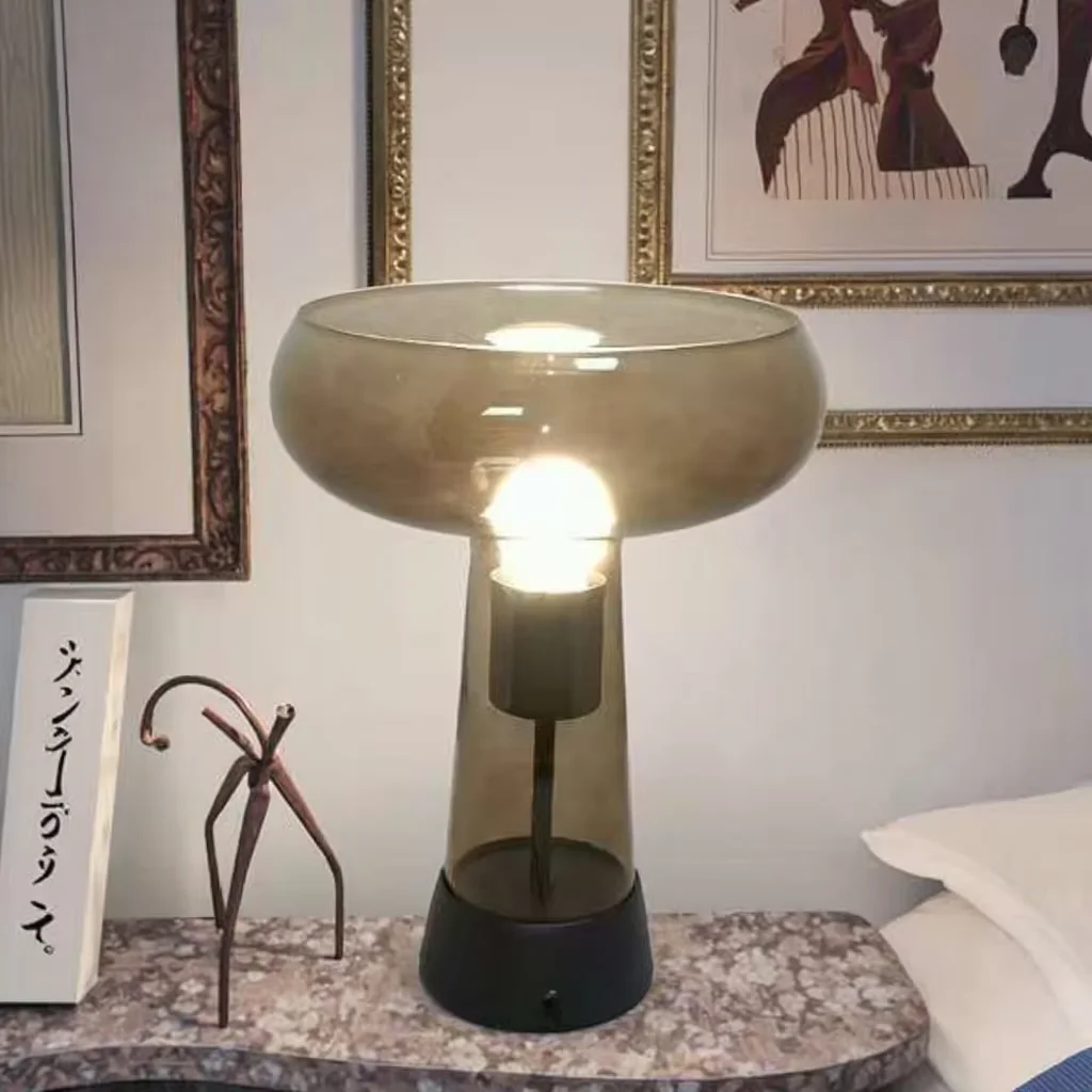 Modern Glass Table Lamp Metal Base Brown Nordic Style Home Decor Lighting E27 Bedroom Living Room