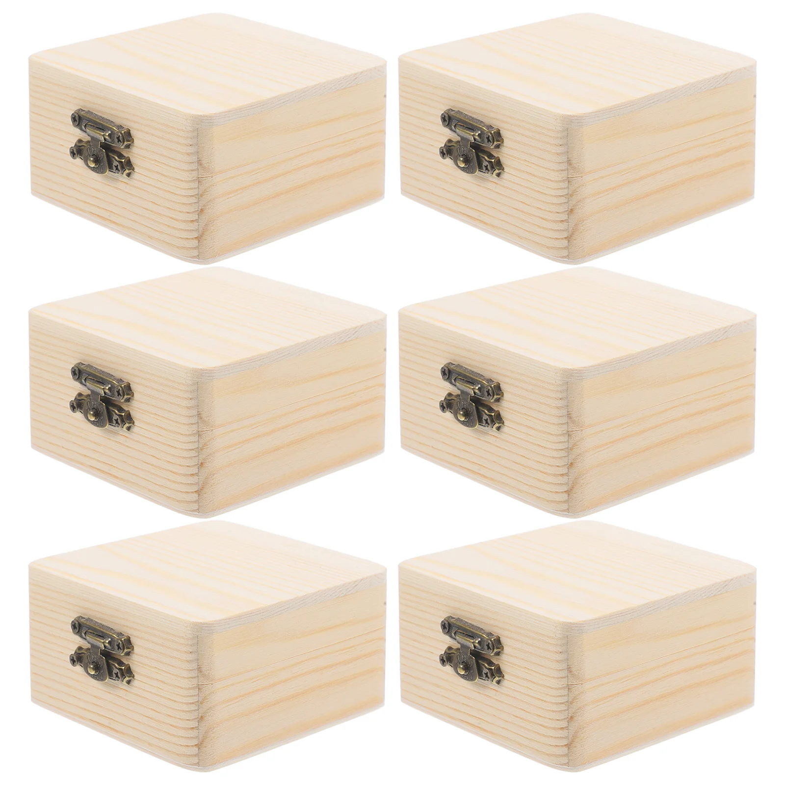 

6Pcs Wooden Storage Box Mini Jewelry Organizer Craft DIY Case for Earrings Necklaces Bracelets Burlywood Square Boxes
