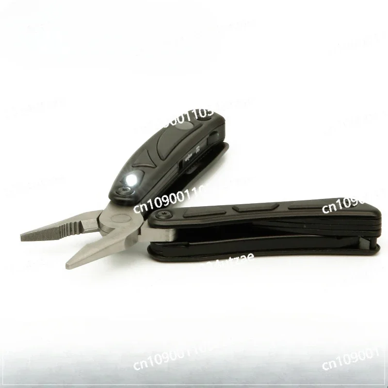 Blackened Stainless Steel 10-in-1 Multifunctional Pliers with Light Multipurpose Combination Portable Folding Tool