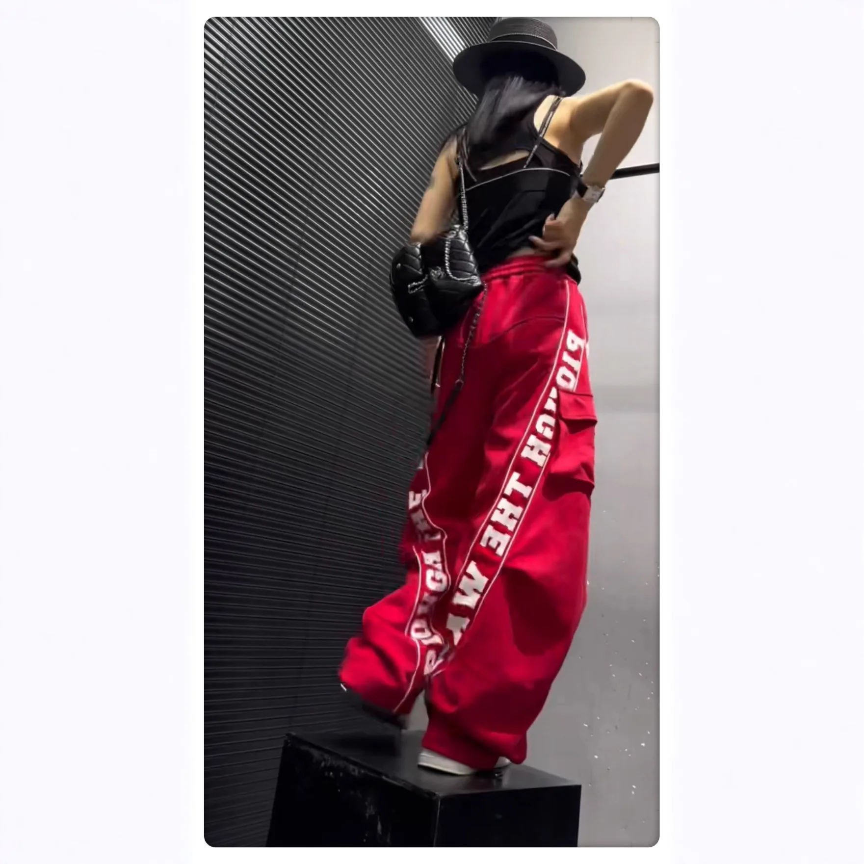 European Style Pants for Women 2025 Autumn New Personalized Letter Print Side Large Pocket Loose Long Pants Cargo Pants Women