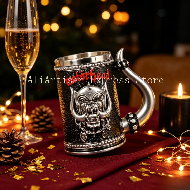 600ml Gothic Embossed Resin Beer Tankard with Stainless Steel Inner Vintage Decorative Drinking Mug for Home Bar Collectible Gif