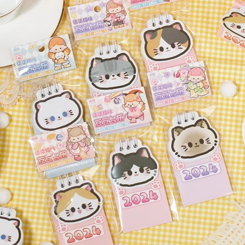 2024 Calendar Cute Cartoon Cats Desk Calendar Kawaii Mini Daily Planner Schedule To Do List Time Manegement Office Stationery