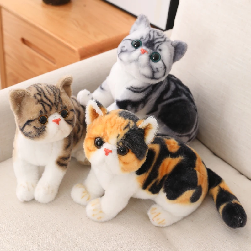 26cm Simulation Cat Cute Round Face Animal Plush Gray Stripes Tabby Cat Big Eyes Lifelike Doll Home Decro Gift For Children