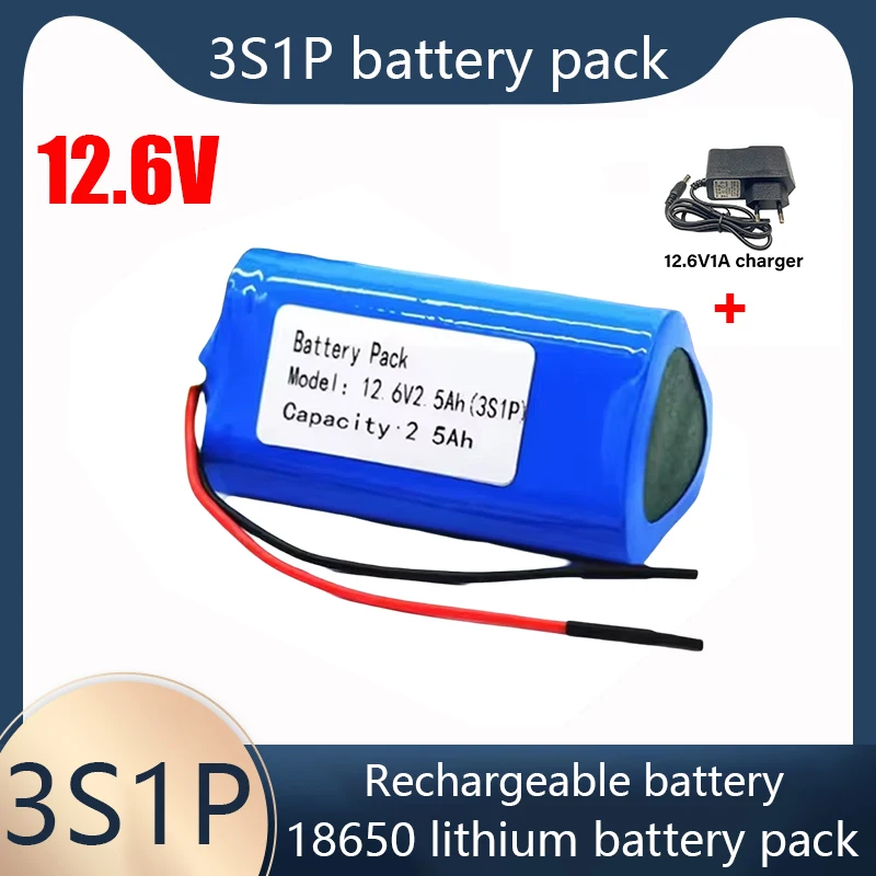 100% Original 18650 Battery Pack 12V 3S1P 12.6V/11.1V 2500mAh 18650 Lithium Ion Battery Pack with 5A BMS for Backup CCTV Camera