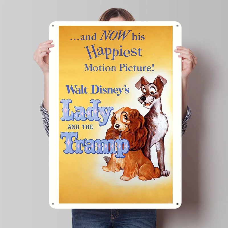 Lady and The Tramp Vintage Tinplate Posters Customizable Wall Art Retro Vintage Metal Signs for Home Room Mancave Decoration