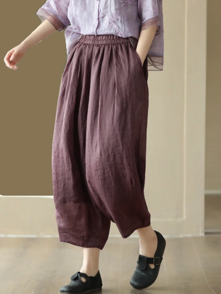 

Ретро-брюки-фонарики из хлопка ручной вязки для женщин, тонкие свободные хлопковые брюки, повседневные брюки-галифе, стройнящие