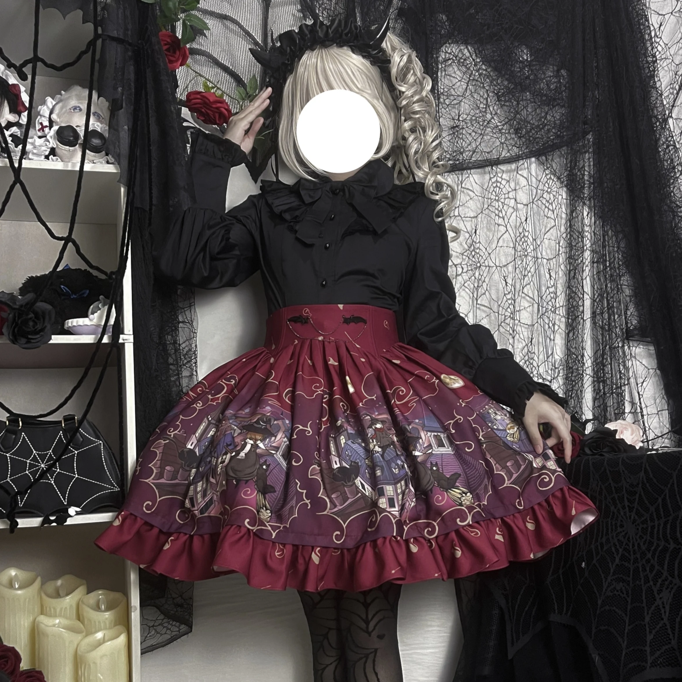 

Оригинальная юбка Witch Night SK с принтом в стиле Лолита, миди, А-силуэт, 100% хлопок, милая, для женщин