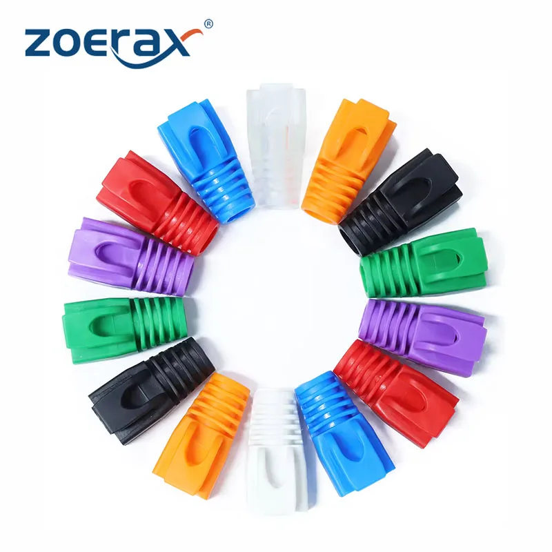 ZoeRax 50-Pack Cat6A/Cat7 Ethernet RJ45 Boots Strain Relief Boots Cable Cap Connector Plug Cover Soft Plastic (OD 7.5mm)