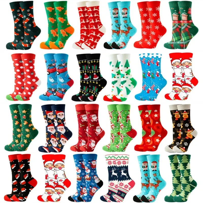 New Santa Elk Tide Socks Christmas Tree Geometric Cotton Socks Festive Winter Warm Soft Comfortable Casual Daily Wear Socks