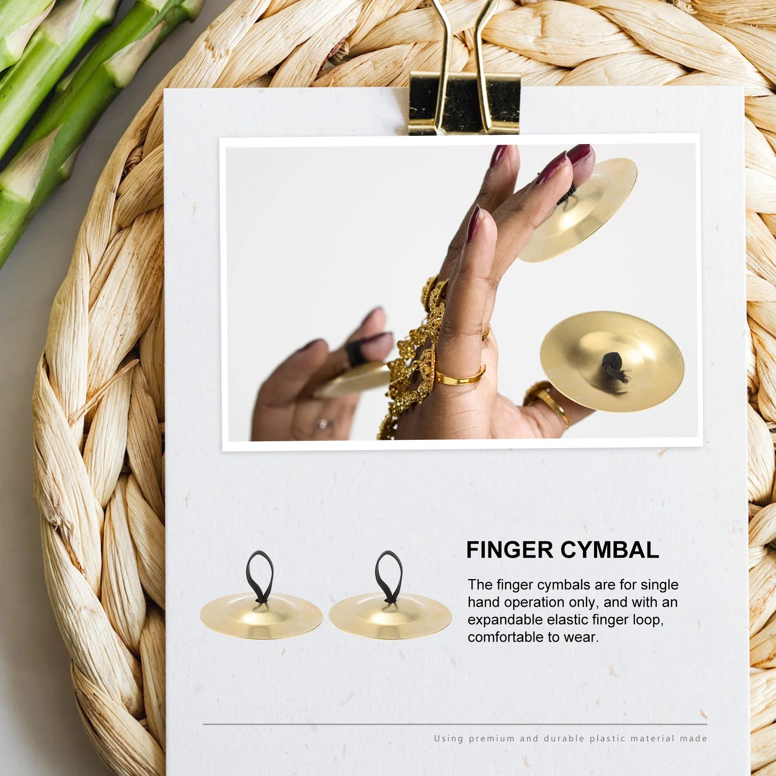 

6Pcs Brass Finger Cymbals Smooth Finish Lightweight Easy Grip Elastic Band for Belly Dancing Party Fun Percussion Instrument