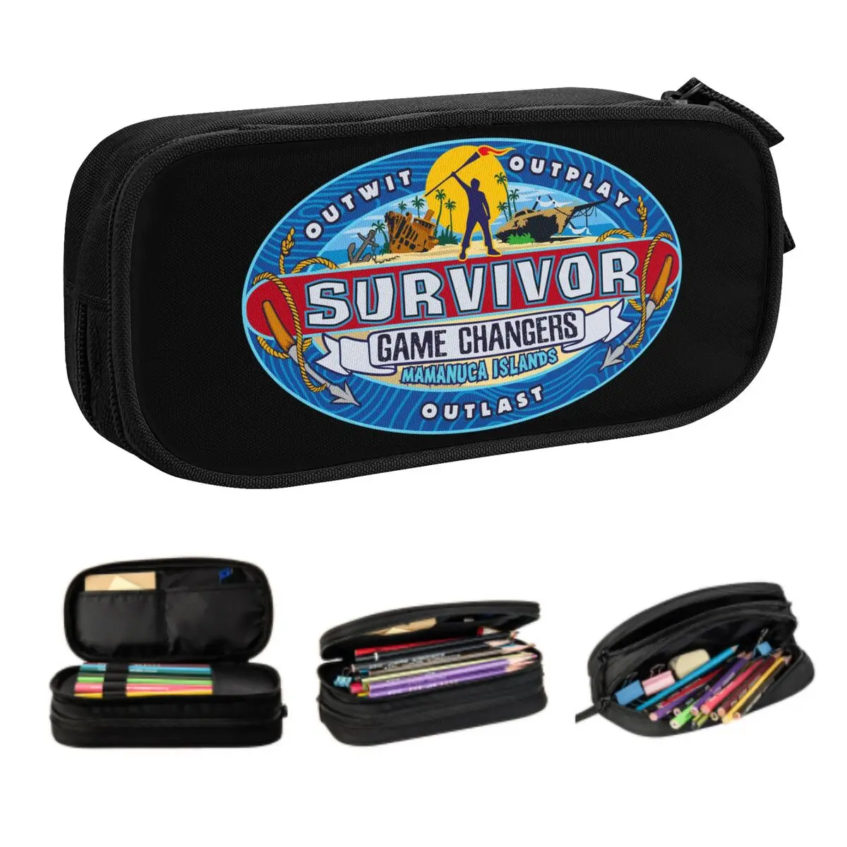 Custom Adventure Game TV Show Survivor Mamanuca Cute Pencil Case Girls Boys Large Capacity Pencil Bag Students Stationery
