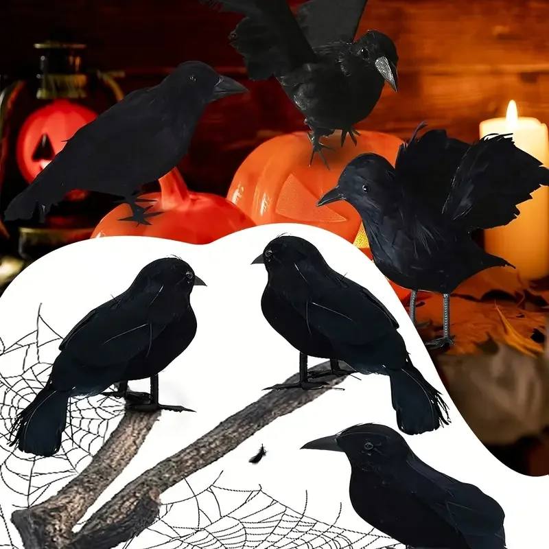 Halloween Simulierte Raben Gruselige Feder Dekoration Requisiten Schwarze Feder Raben Halloween Party Gruselige Tiere Horror Requisiten