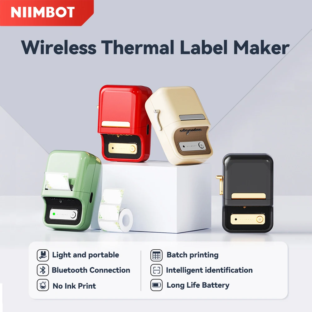 Niimbot B21 Label Maker Tag Price Portable Thermal Label Printer with White/Transparent/Color/Round Labels for Bakery/Business