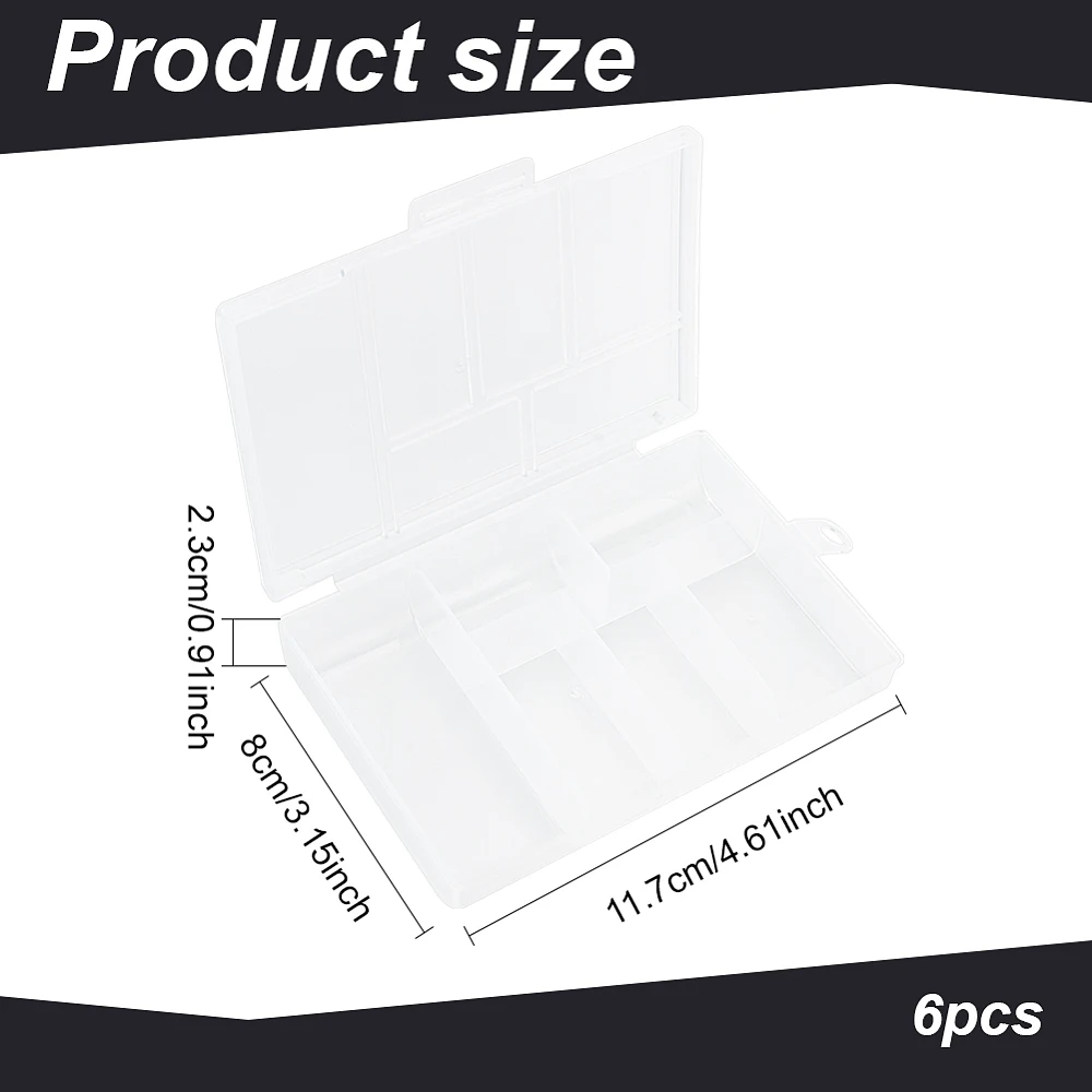 One Piece Buckle Fixed 6-grid PP Plastic Organizer Box Storage Container for Small Jewelry Fishing Tackles Earring Rhinestones