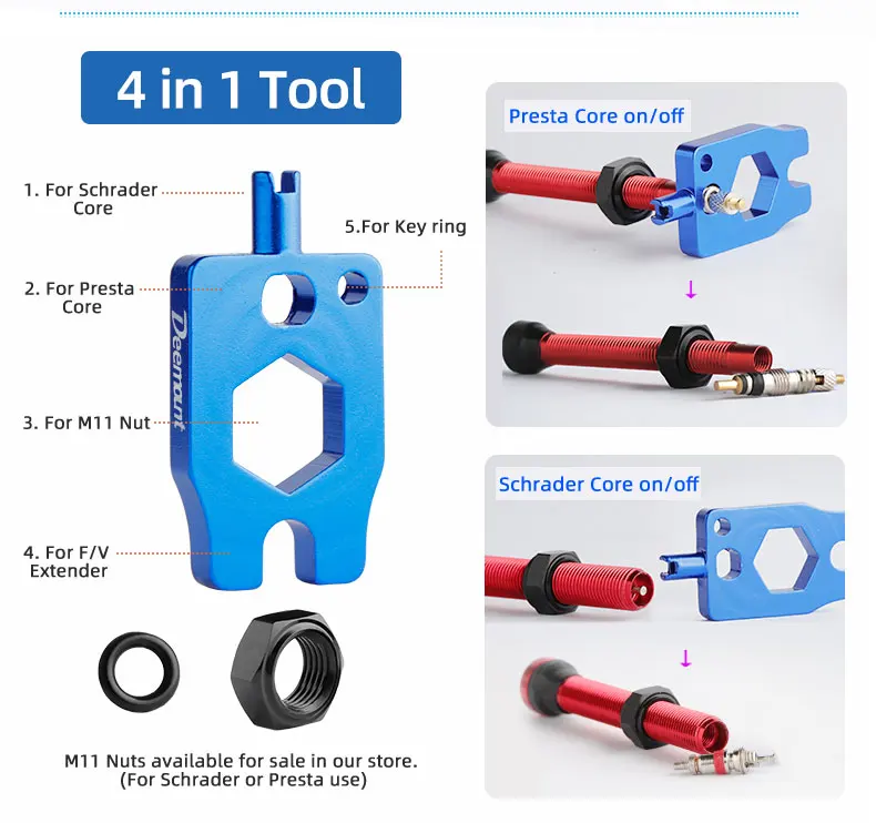 Fahrradventilwerkzeug Schrader Presta Kernschlüssel A/V Nipper Spanner F/V Extender Überholung Installation Service Eloxiertes Alaun. Legierung – Detail 3