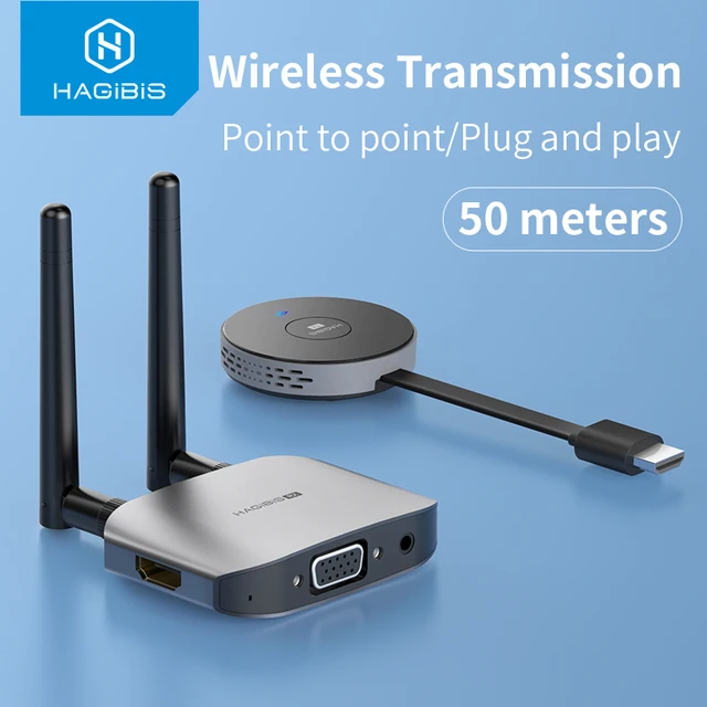 Hagibis Bezprzewodowy nadajnik i odbiornik wideo zgodny z HDMI Adapter wyświetlacza Dongle do monitora telewizora Przełącznik projektora PC