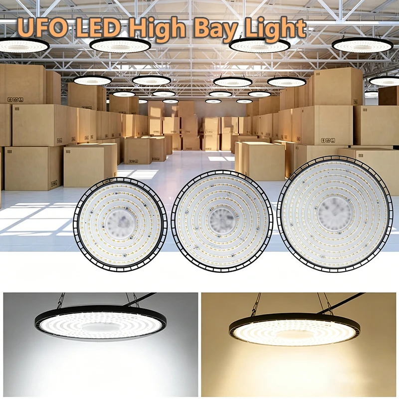 Super Bright UFO LED High Bay Light 100/150/200W 220V IP65 Industrial Lamp for Warehouse Garage Gym Factory Workshop Market