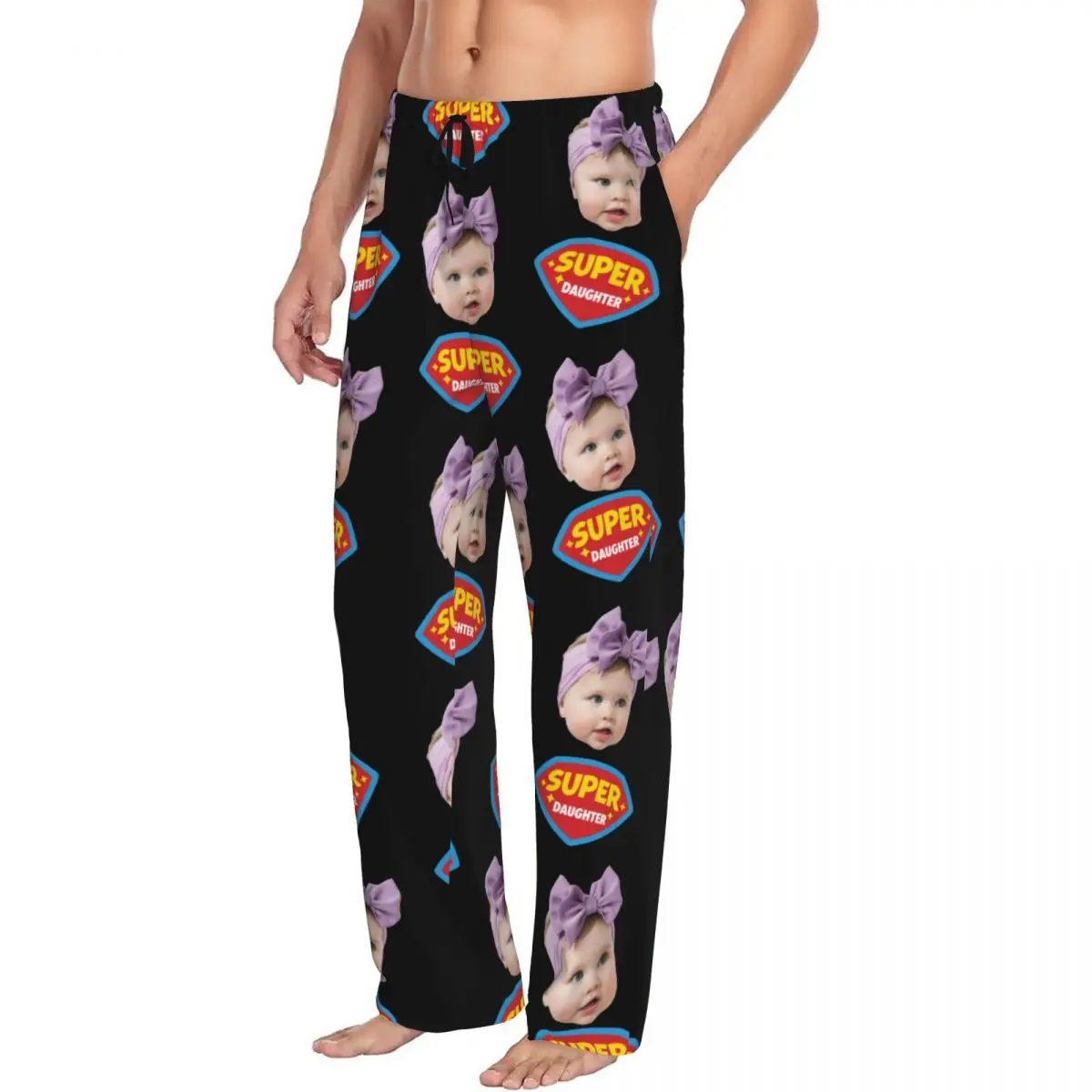 Super Daugher Custom Pajama Pants Men Personalized Face Photo Design Sleep Sleepwear Bottoms with Pockets
