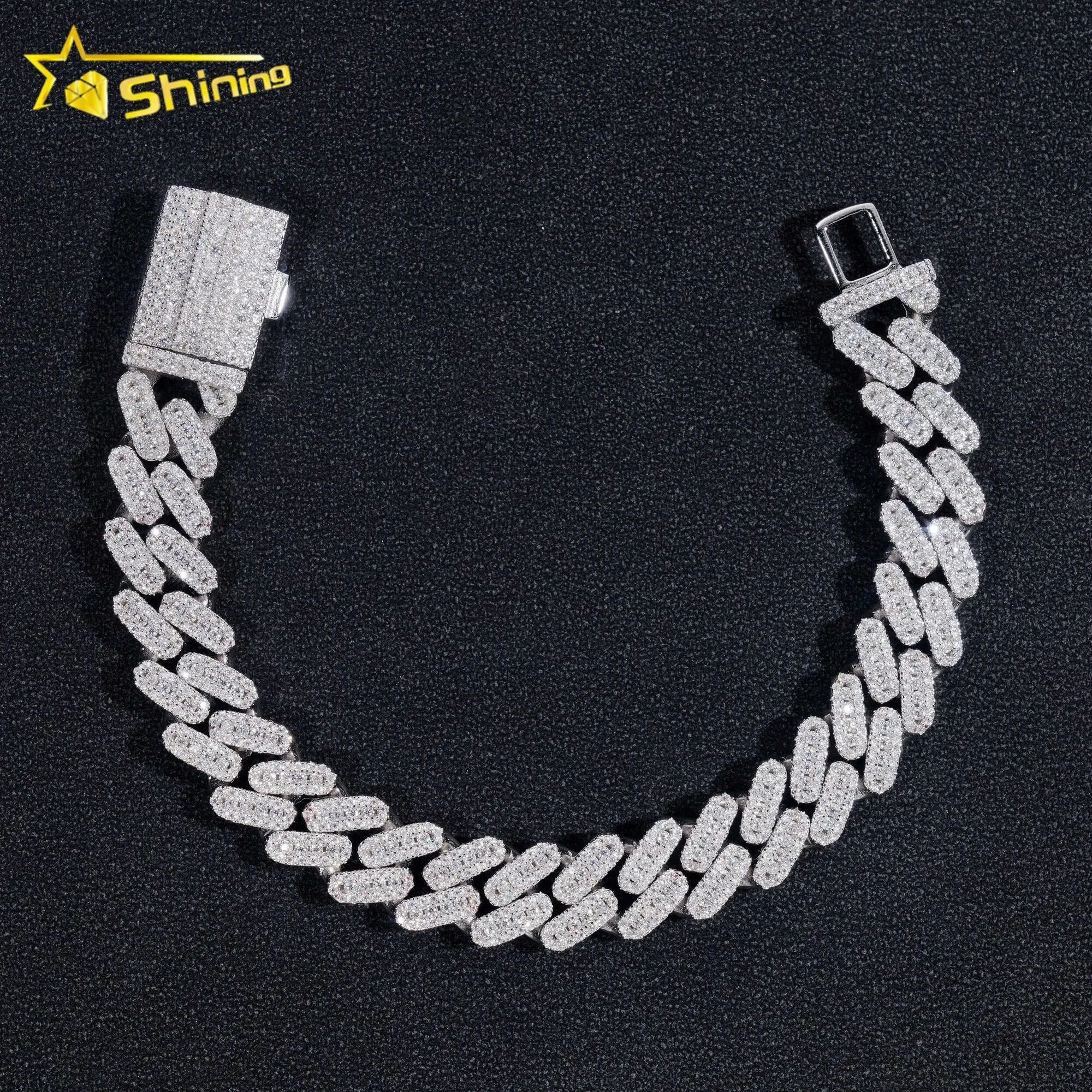 Hip Hop Jewelry 925 Silver Gold Plated 12mm Iced Out Vvs d Color Moissanie Cuban Link Chain Bracelet