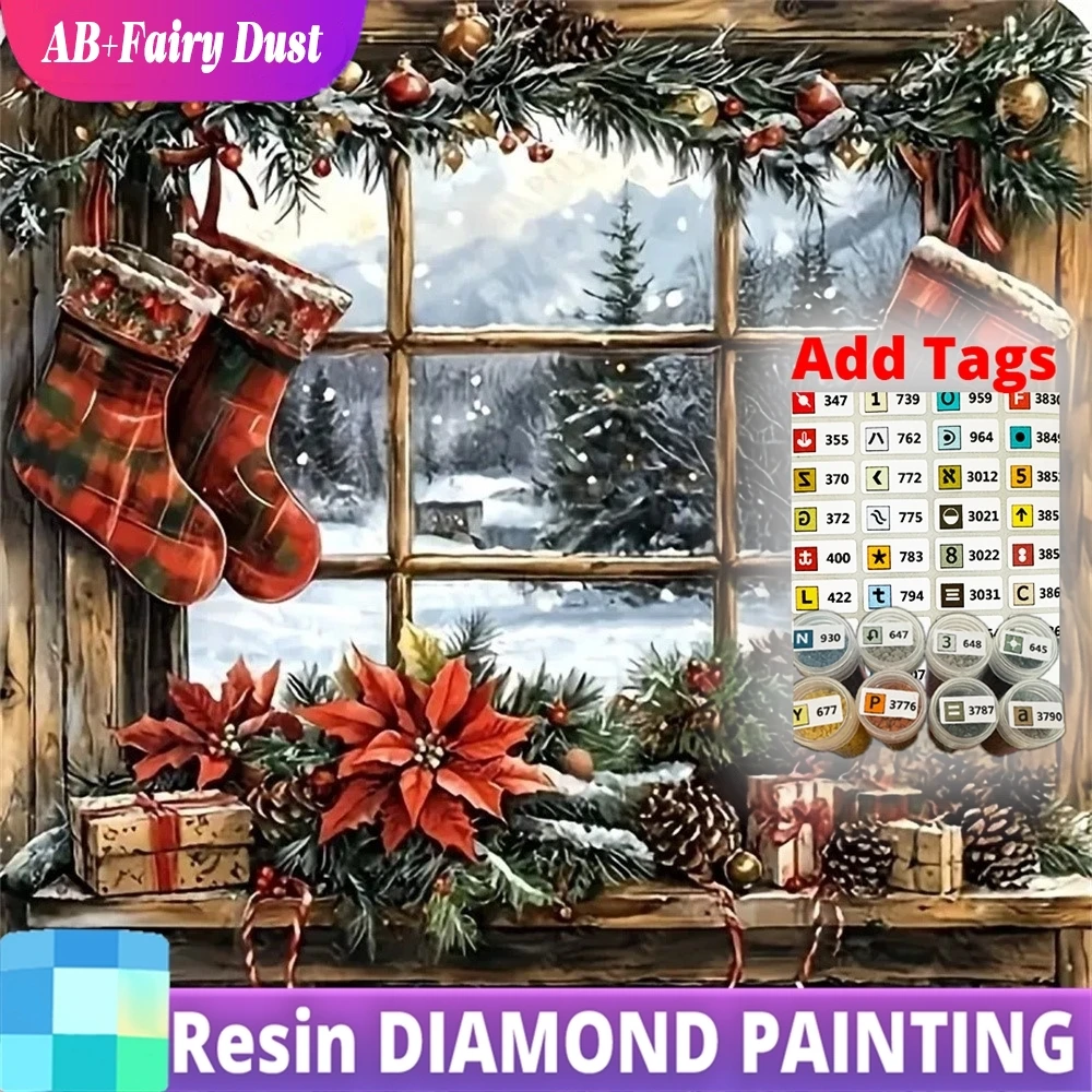 

Resin AB Fairy Dust Diamond Painting Window Landscape DIY Full Square Round Mosaic Socks Cross Stitch Embroidery Winter Handicra