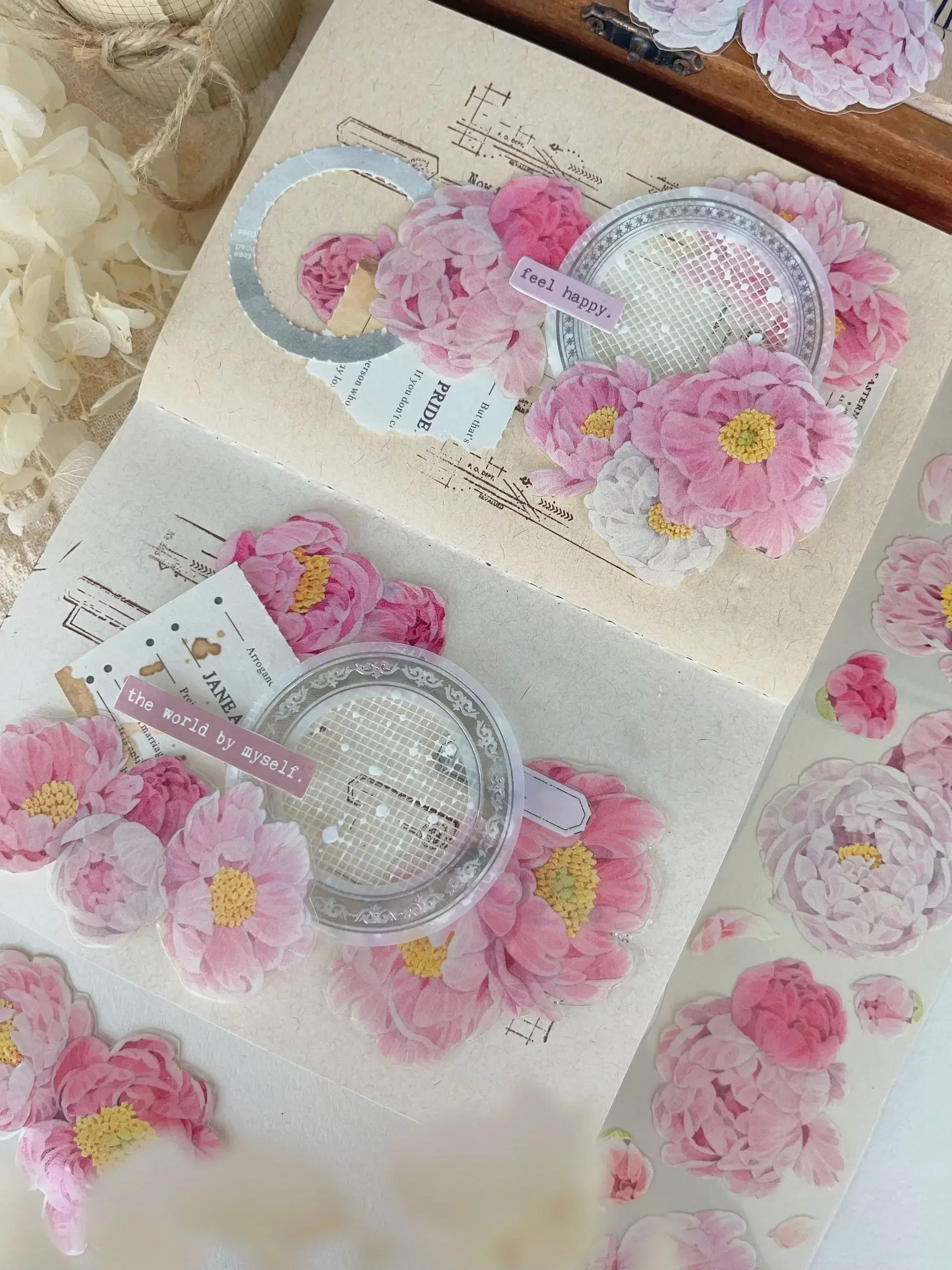 Peony Vintage Journal Washi Tape Pet Sticker