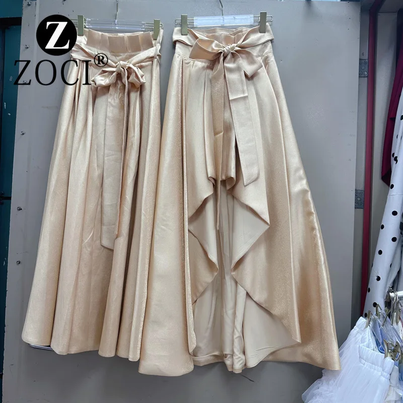 

[zoci] Irregular Half Skirt High Waist Strap Split Design, A-line Skirt, Mid Length, Crotch Covering, A2#8705