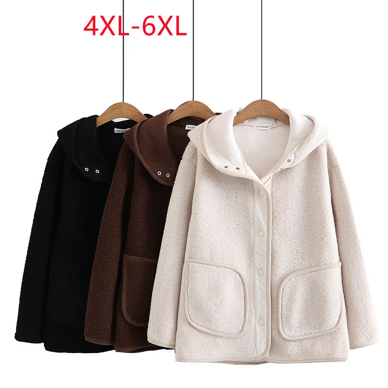 

New 2022 Ladies Autumn Winter Plus Size Tops For Women Large Size Long Sleeve Hooded coffee coloCoat 4XL 5XL 6XL