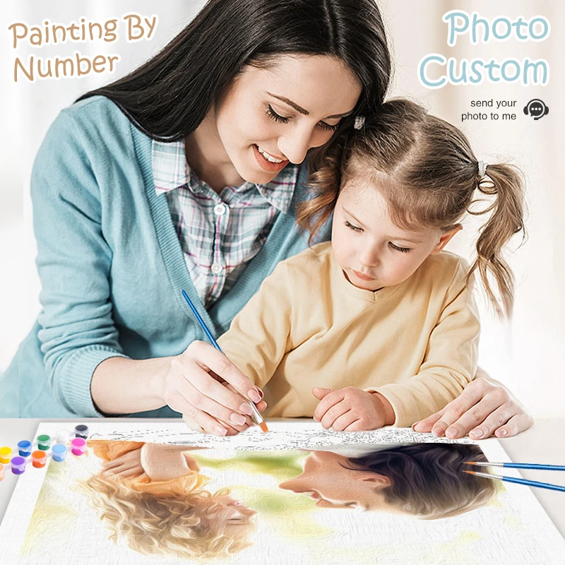

24/36 Color Personalised Paint By Numbers Photo Custom DIY Oil Painting By Number Picture Canvas Portrait Family Children Photo