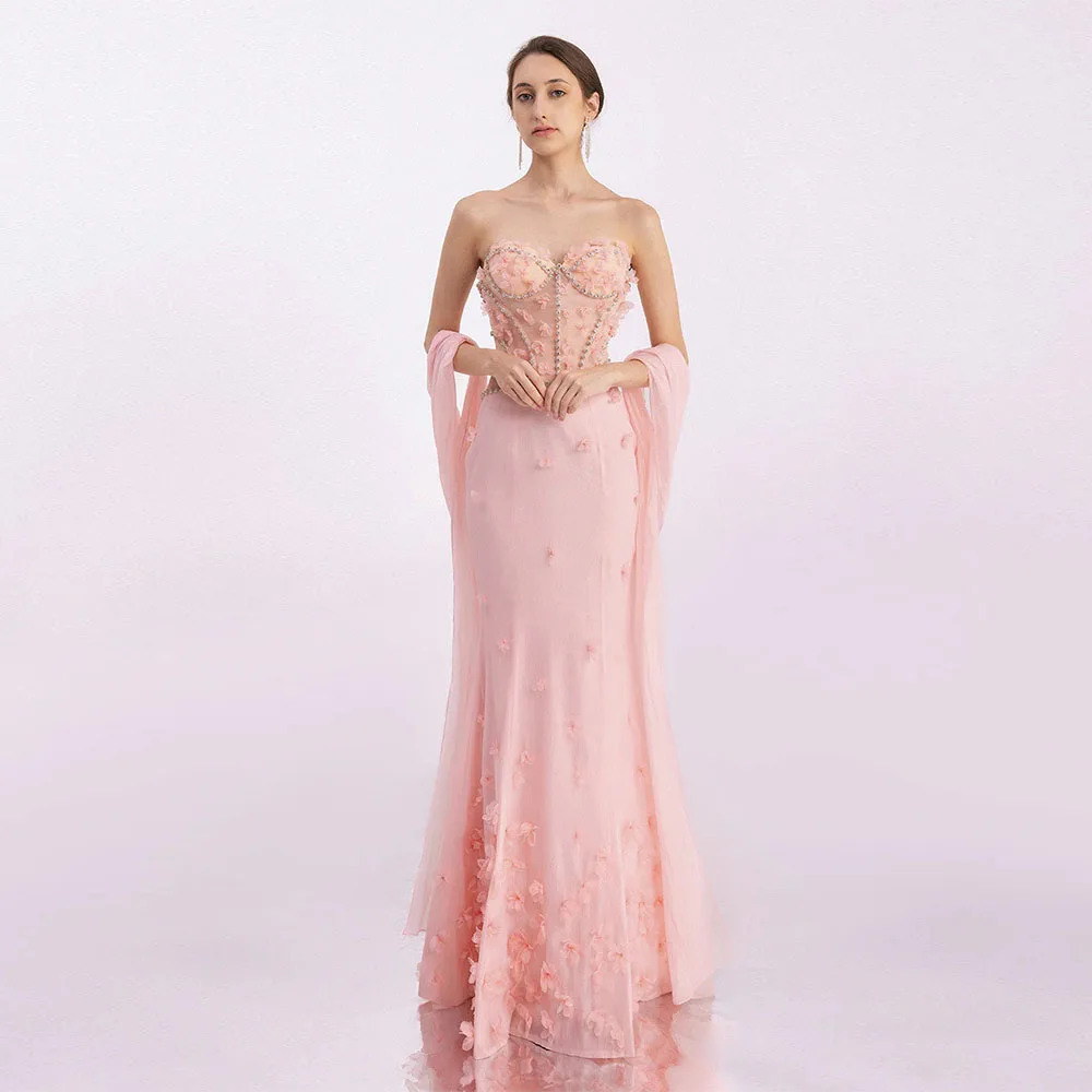 

Luxury Evening Dress For Wedding Beading Strapless Mermaid Women's Evening Gown with Shawl Sleeveless Trumpet Formal Dresses