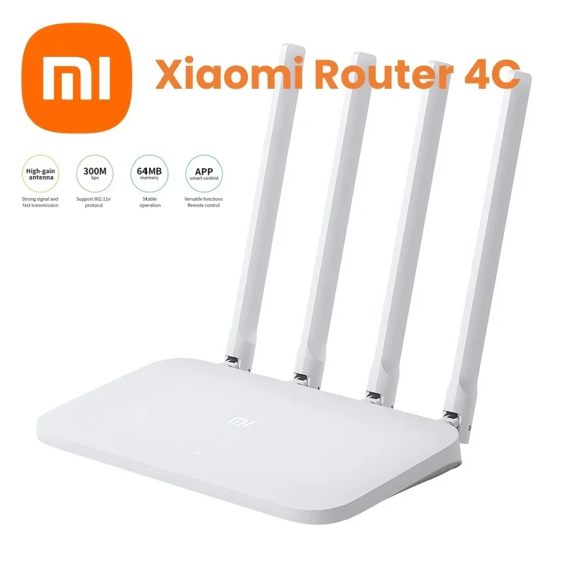 Original Xiaomi Mi WIFI Router 4C Roteador APP Control 64 RAM 802.11 b/g/n 2.4G 300Mbps 4 Antennas Wireless Routers Repeater