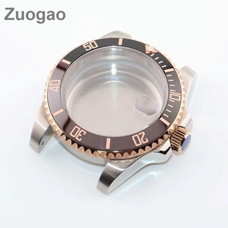 

40mm Two Tone Rose Gold Diving Watch Case 316L Stainless Steel Sapphire Crystal 30M Waterproof Fit NH35 4R35 Men's Modified Watc