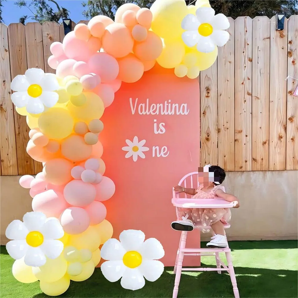 Daisy Balloon Garland Arch Kit Macaron Light Pink and Yellow Bohemian Fashionable Party Suitable for Wedding Birthday Sunflower Decoration