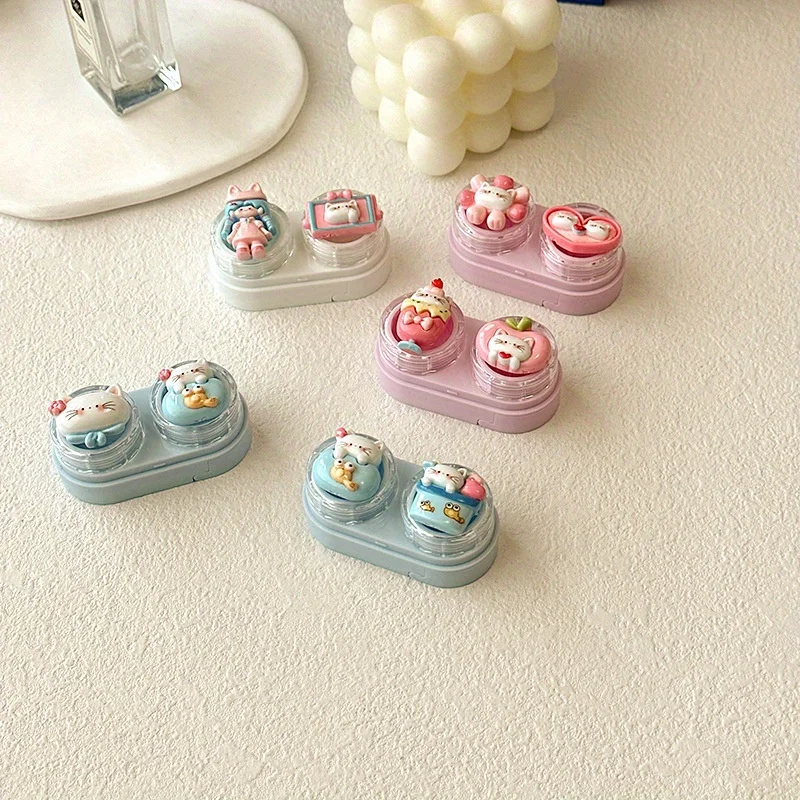 حافظة عدسات لاصقة على شكل قطة كرتونية، درج صغير محمول، تخزين يومي للسفر للنساء والفتيات