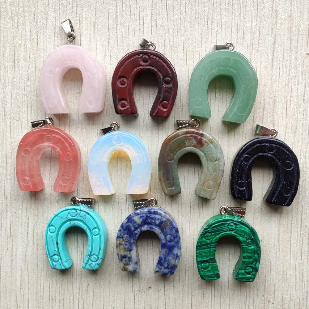 

Wholesale 10pcs/lot Fashion mixed natural stone horseshoe shape pendants for Necklace jewelry Accessories making free shipping