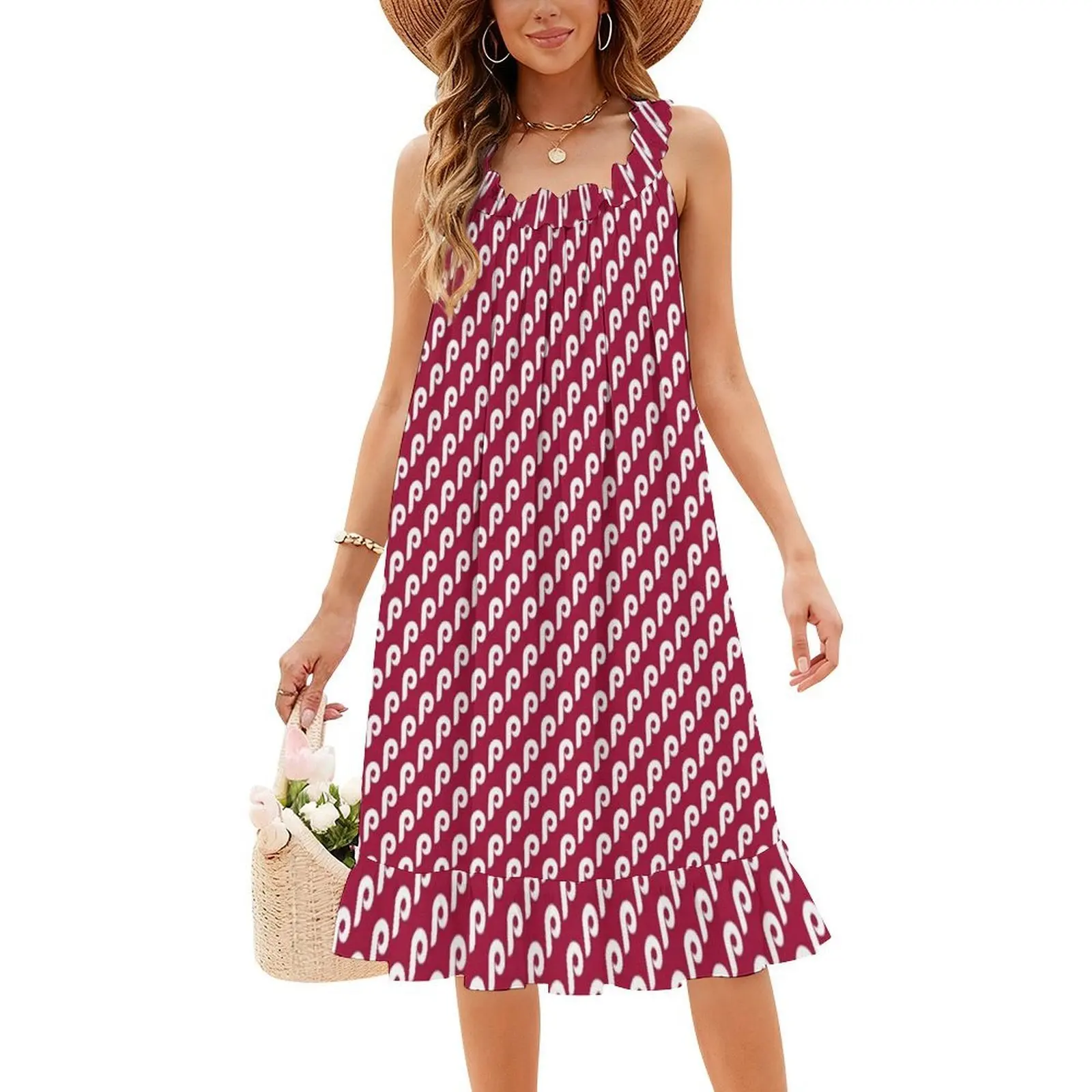 Go Vintage Style 90'S P فستان بفتحة عنق على شكل قلب فستان حفلات صيفي أنيق للنساء Ringthebell Bebold Philly Baseball Phils