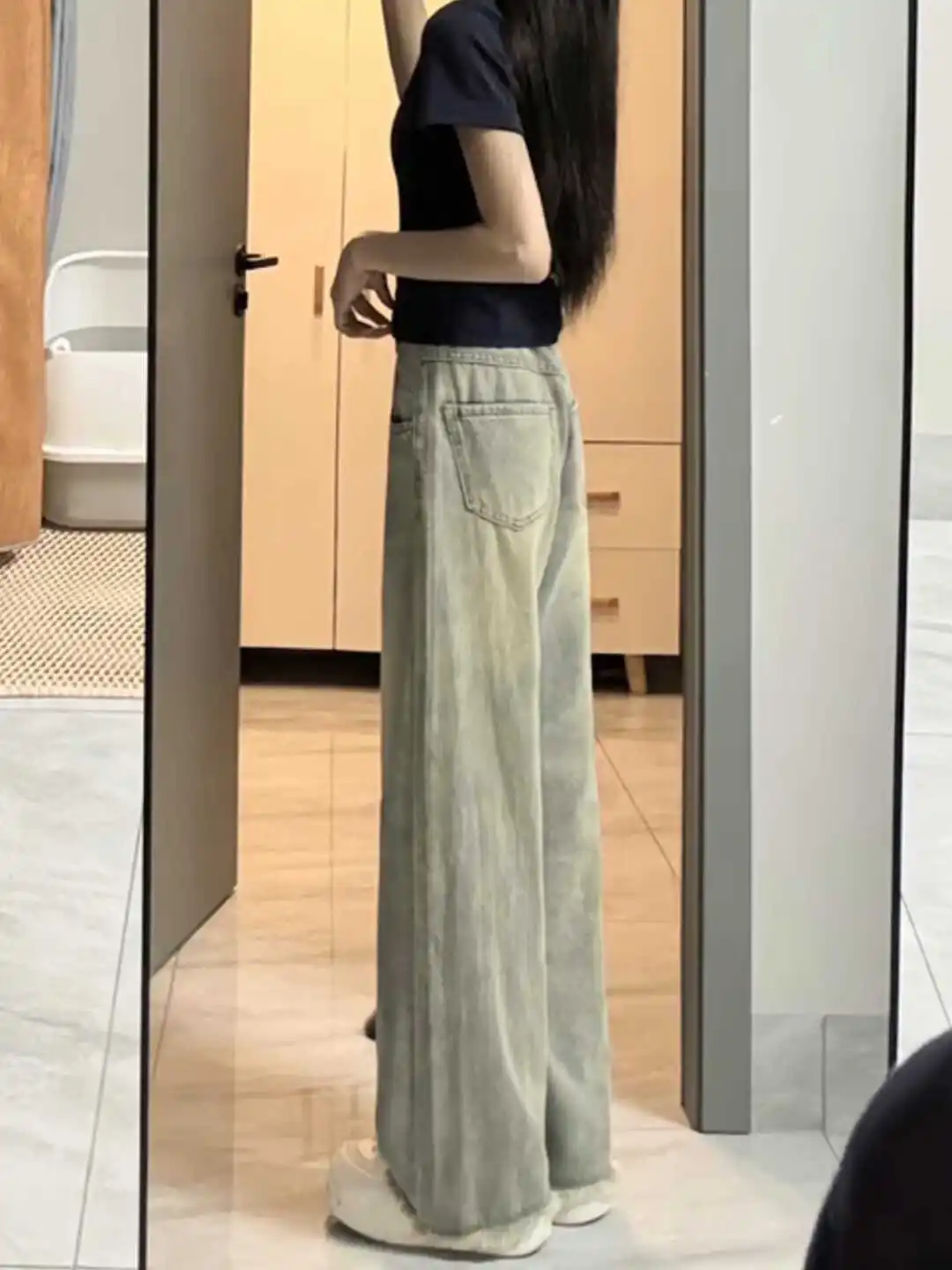 

Women'S Autumn Jeans Stacked Ruffle Pleated Draped Split Slit Asymmetric Detail Side Palazzo Wide Legged Drapey Fluid Stylish