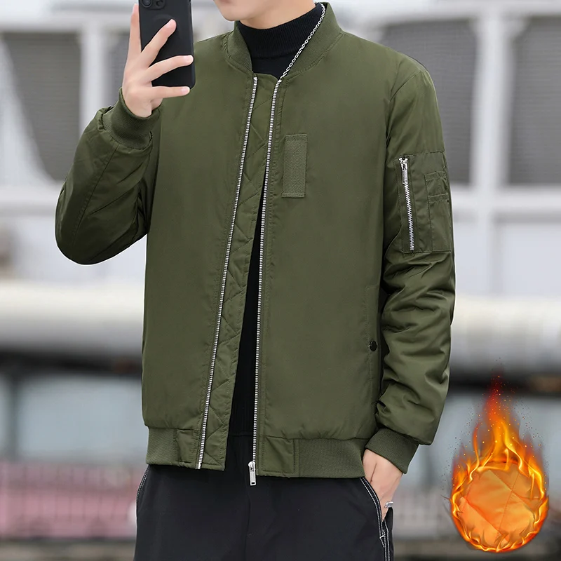 

New Winter Warm Bomber Jackets Men Solid Casual Baseball Outerwear Male Streetwear Thick Coat Man Fashion Military Cargo Jacket