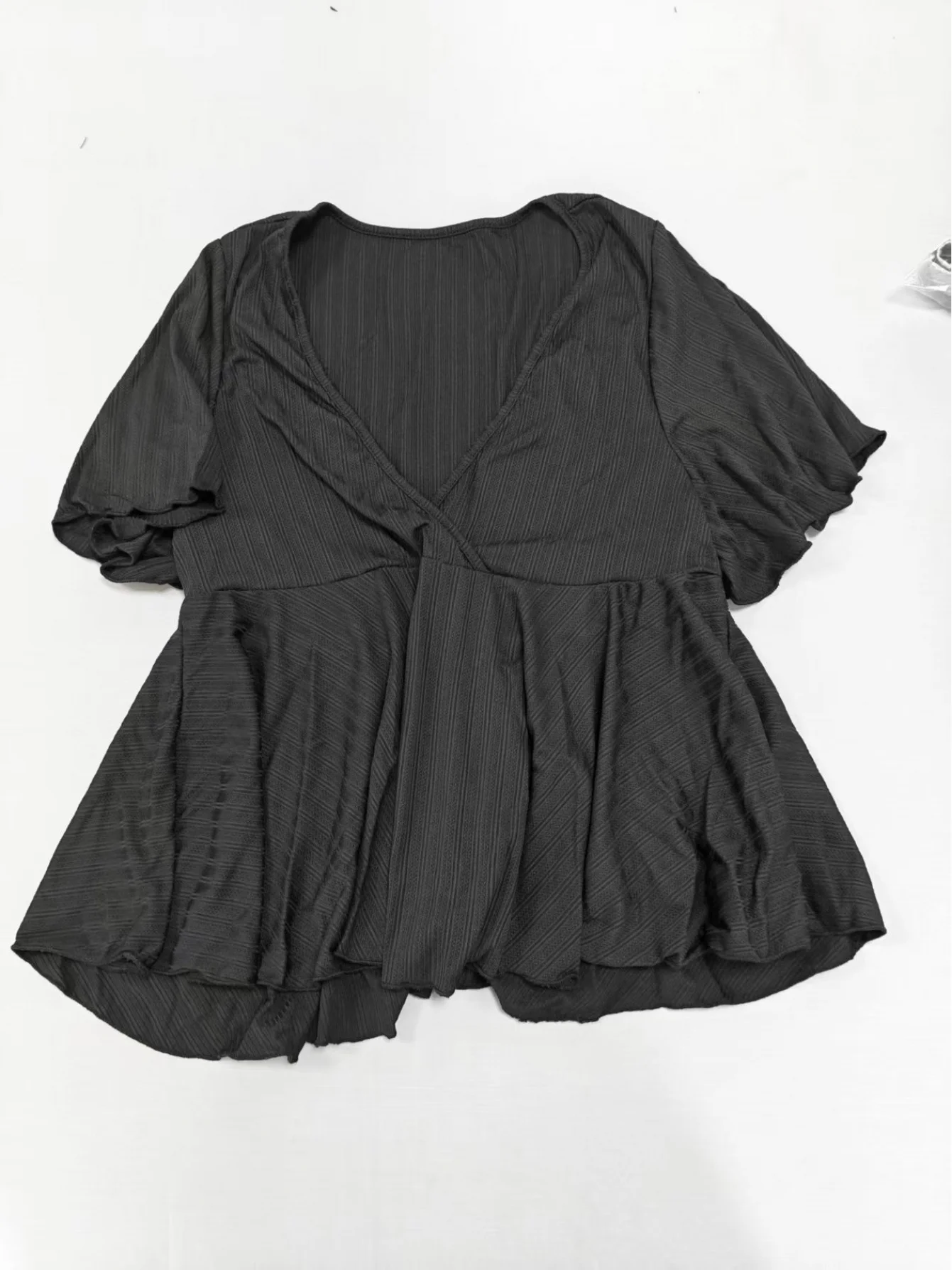 

Plus Size Women's V Neck Flutter Sleeve Peplum Tops Ribbed Knit Casual Blouse